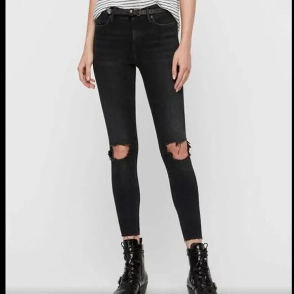 ALL SAINTS | Grace Ankle Frayed Jeans Weathered Black Skinny Distressed | 28 / 6 - Picture 1 of 7